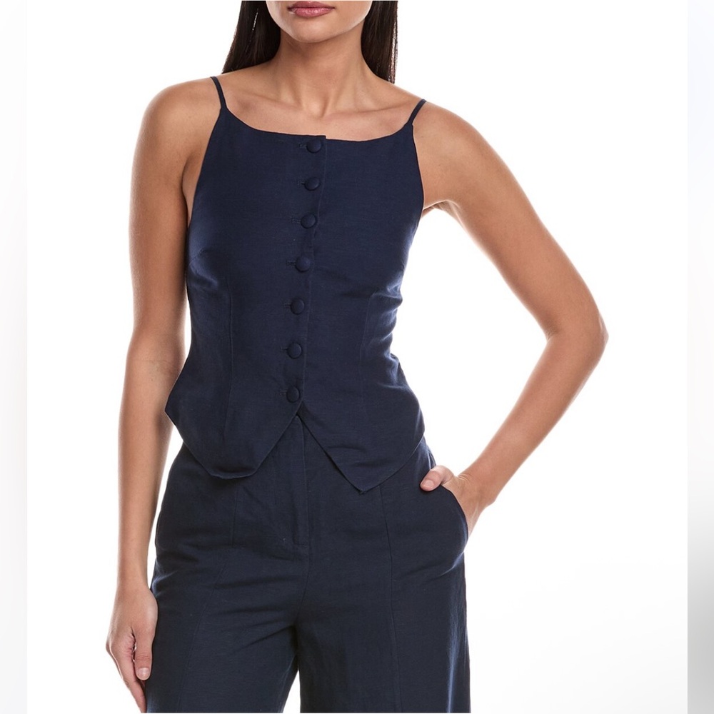 Navy Button-Up Sleeveless Linen Top